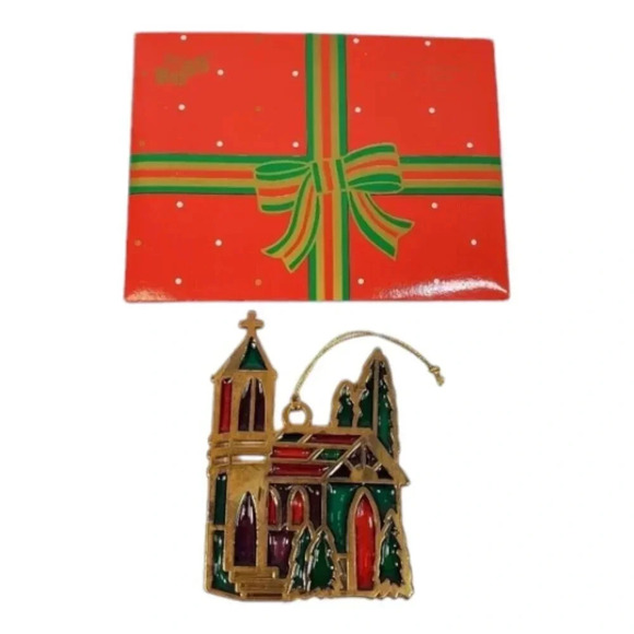 Russ Berrie & CO Holiday Highlights 1980s Vintage Ornament CHRISTMAS CHURCH HM24 - Picture 1 of 16